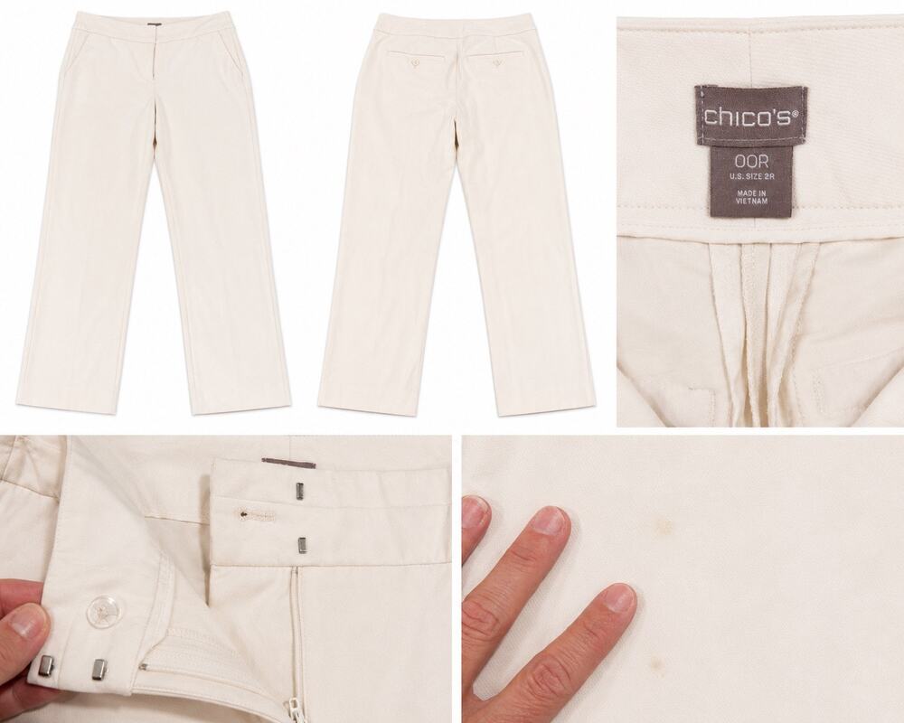 Chico’s White Slim Straight Ankle Pants Side Zip Women’s 00R US 2